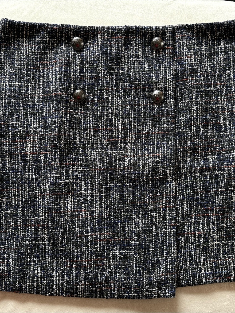 LOFT Navy Tweed Mini Skirt with Button Detail
